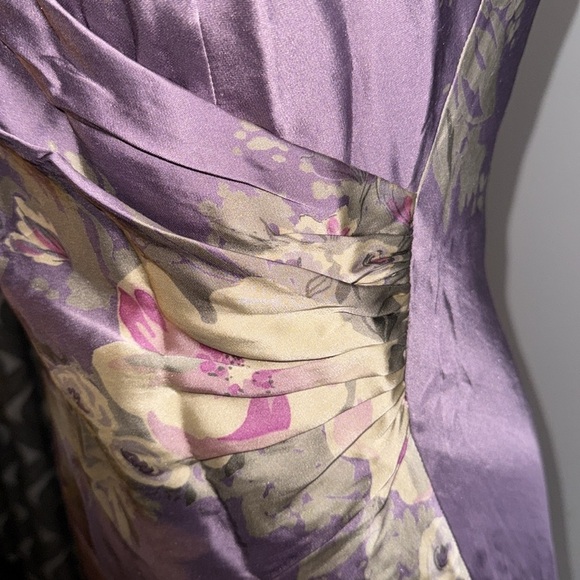 Dusty Purple 100% Silk Floral Midi Dress SZ 6 - Picture 9 of 11